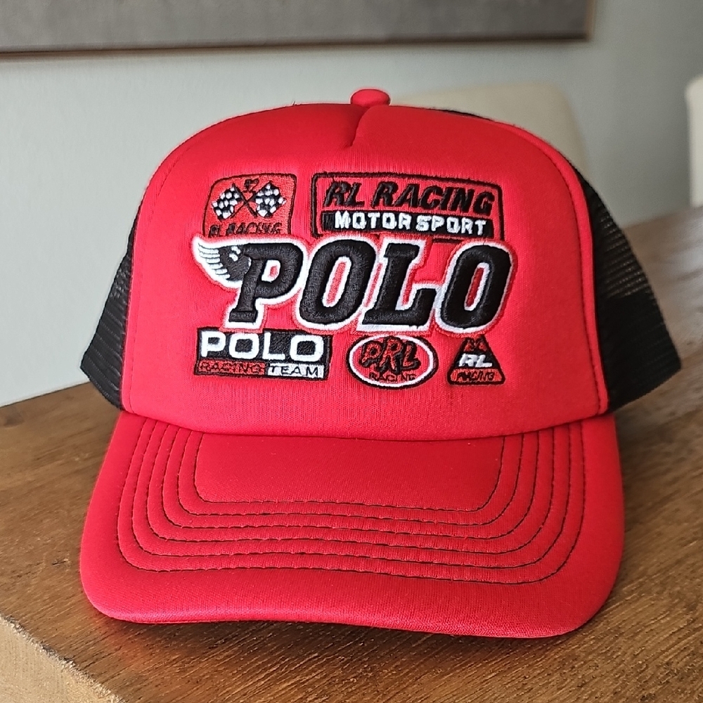Ralph Lauren Red and Black Racing Trucker Hat